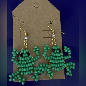 Green Beaded Frog Earrings